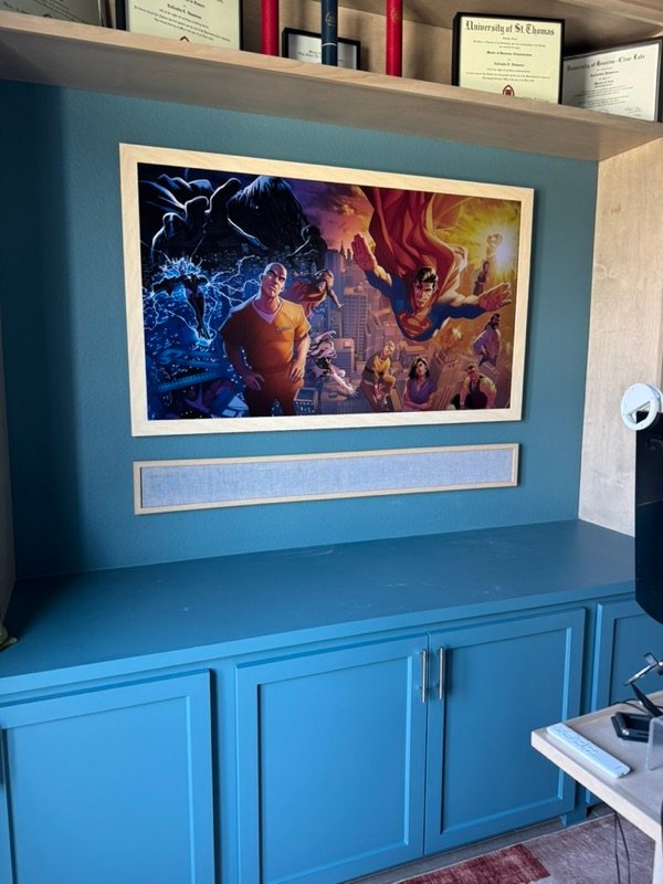 Samsung Frame TV with Custom Soundbar in Built-in Cabinet